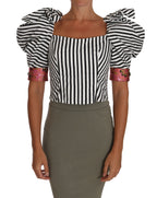 Weiß Schwarz Gestreiftes Cropped Top mit Puffärmeln