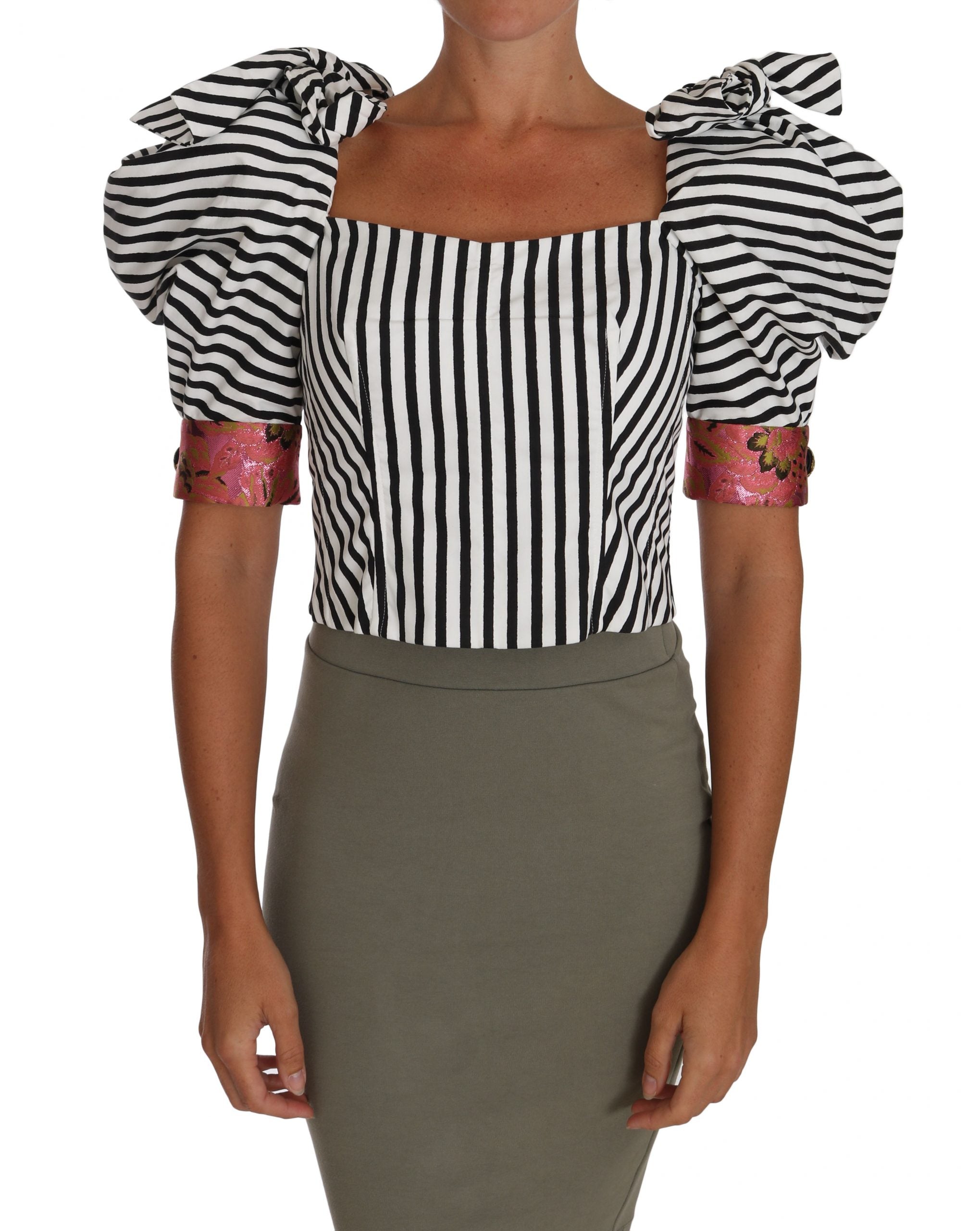 Weiß Schwarz Gestreiftes Cropped Top mit Puffärmeln