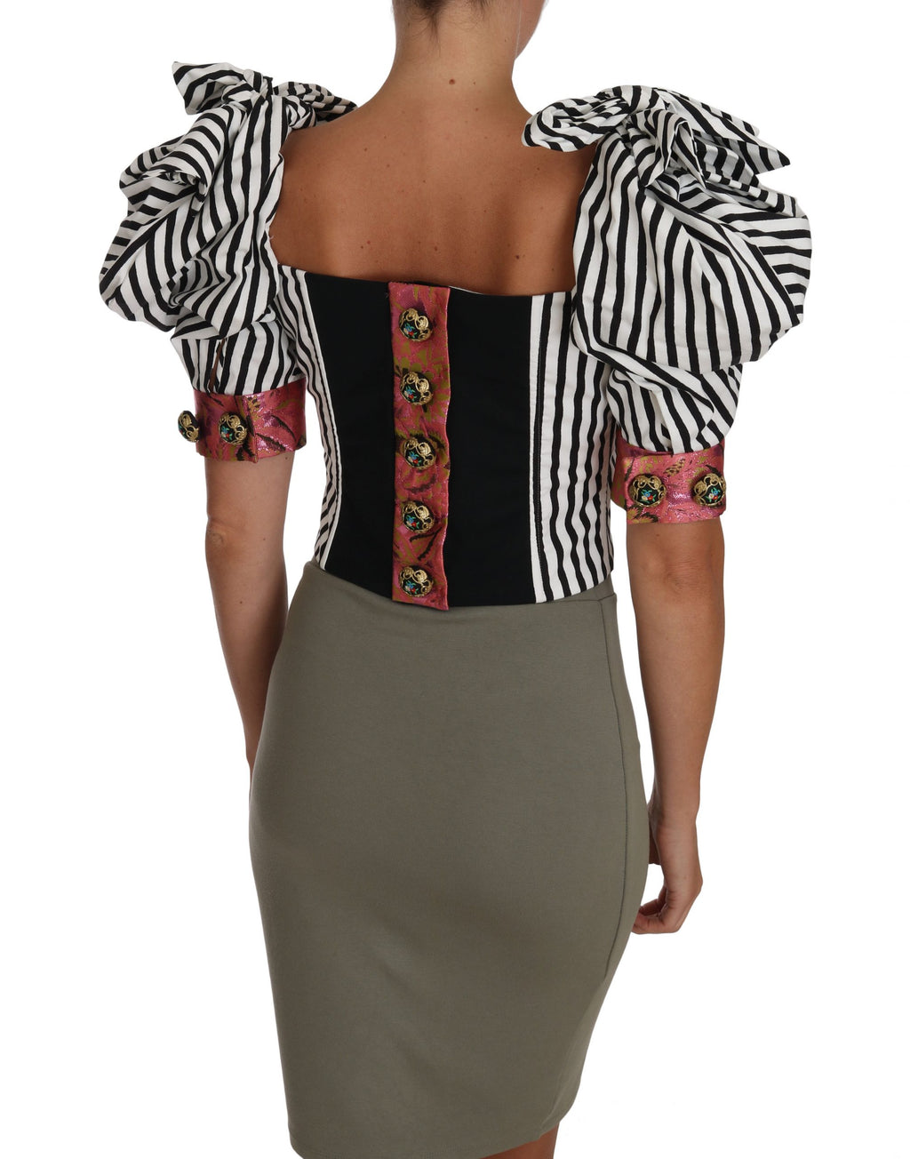 Weiß Schwarz Gestreiftes Cropped Top mit Puffärmeln
