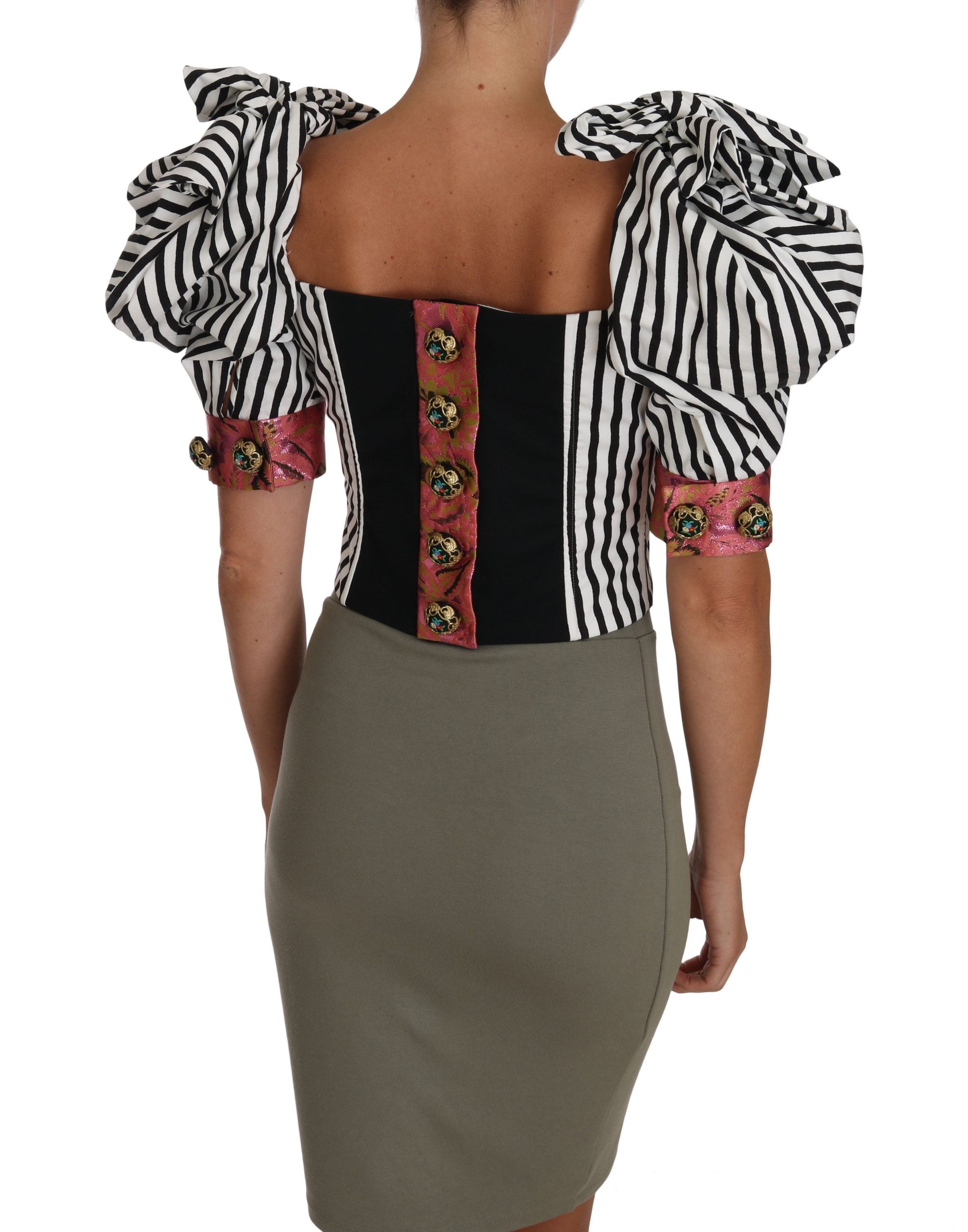 Weiß Schwarz Gestreiftes Cropped Top mit Puffärmeln
