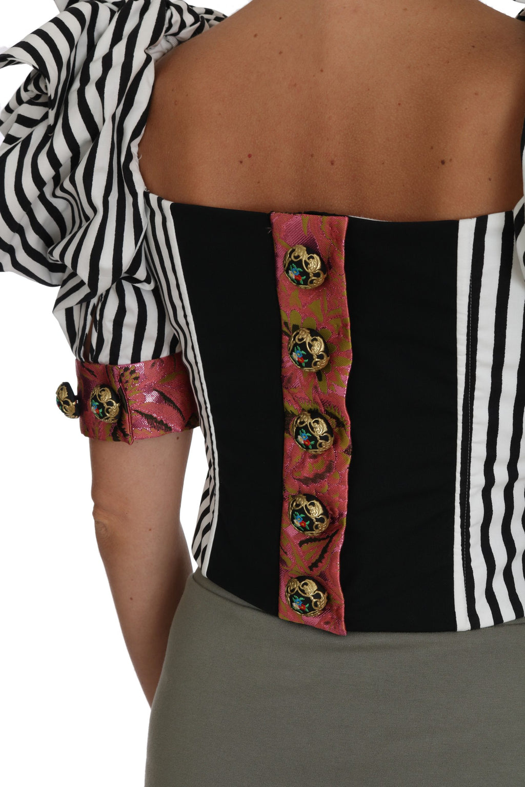 Weiß Schwarz Gestreiftes Cropped Top mit Puffärmeln