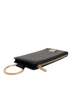 Black Leather Logo Plaque Neck Strap Card Coin Wallet