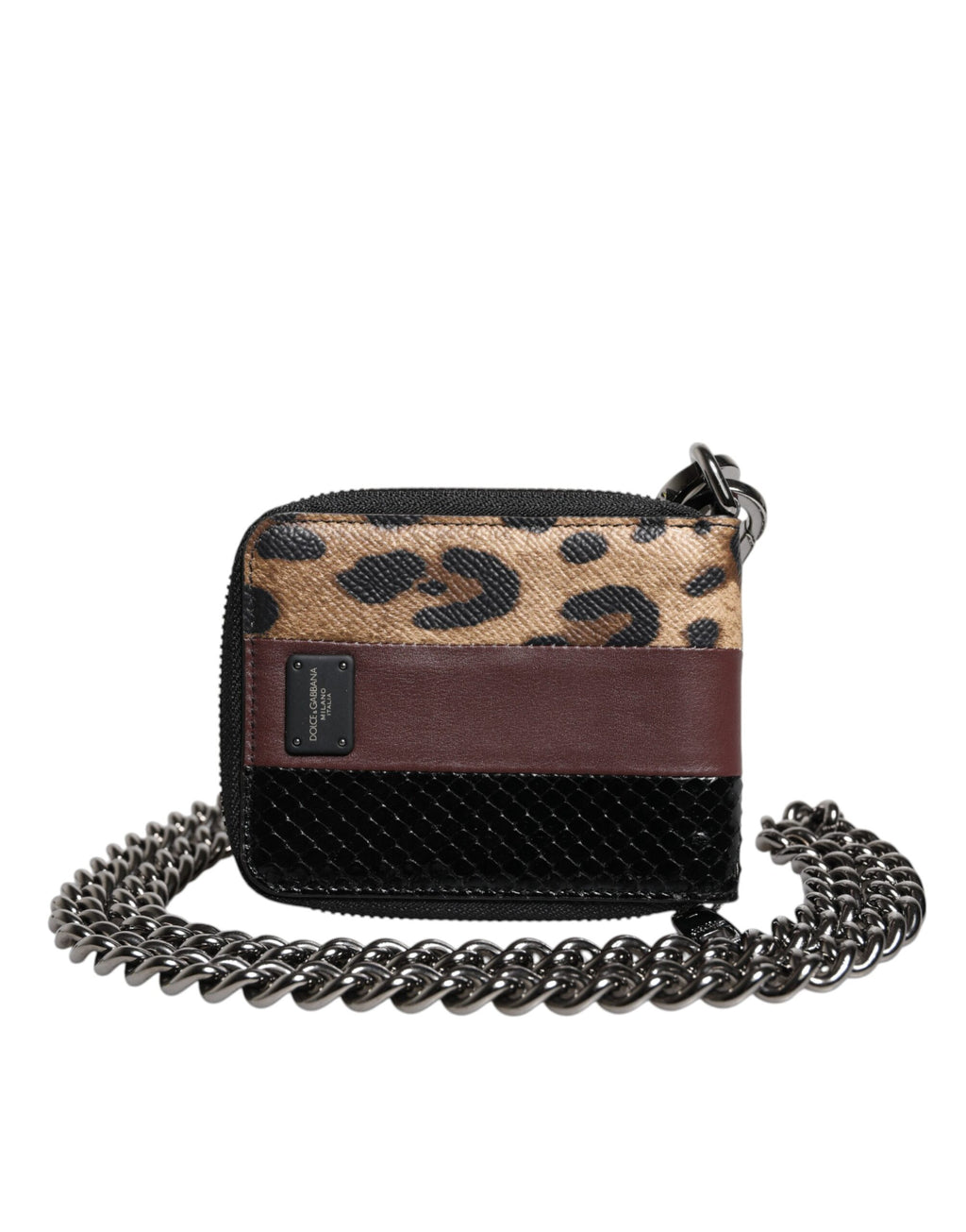 Brieftasche aus mehrfarbigem Leopardenleder mit DG-Monogramm