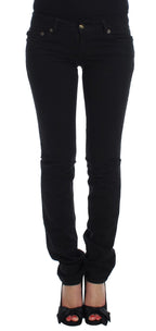 Schwarze Stretch-Jeans, schmale Passform