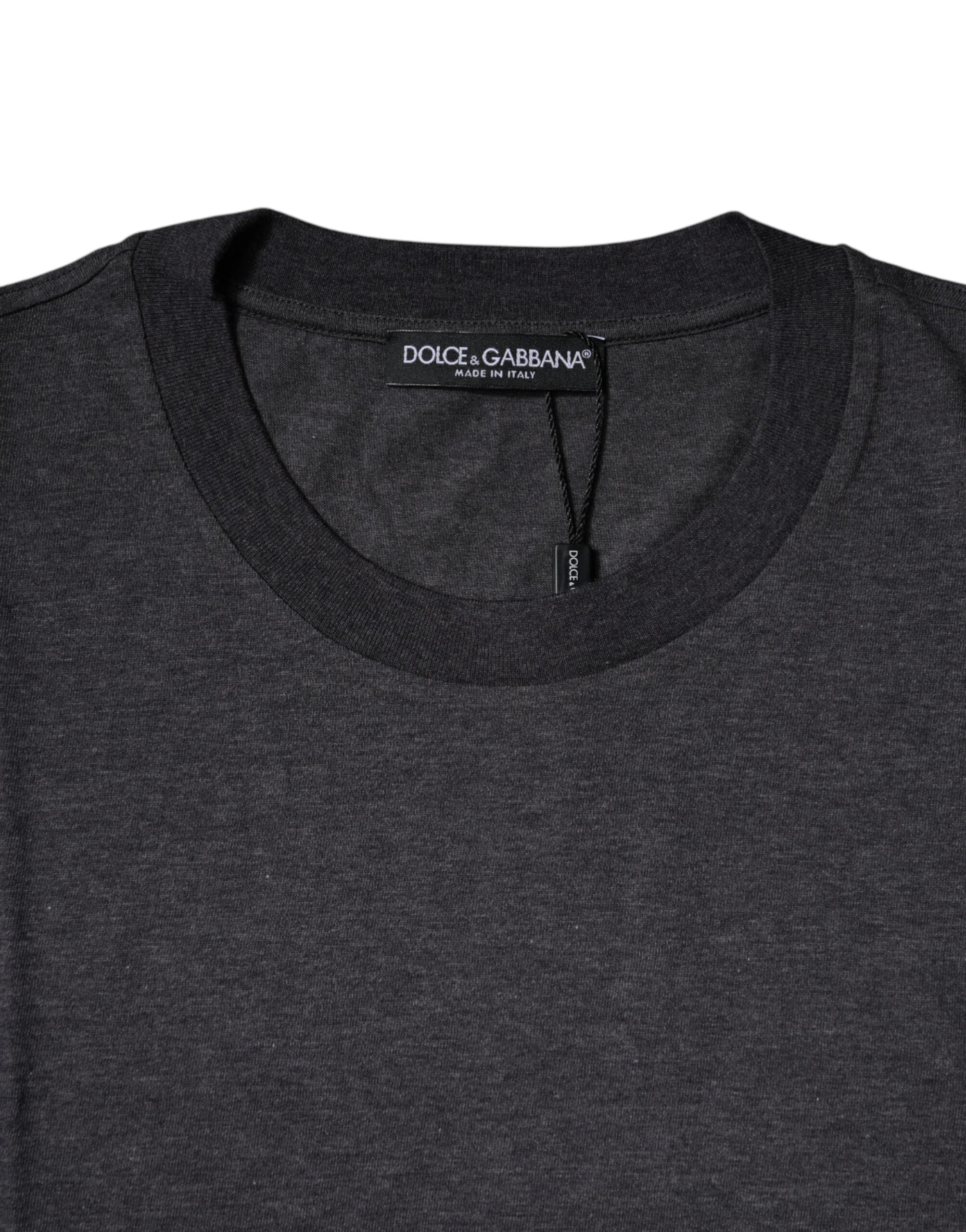 Dunkelgraues Rundhals-T-Shirt mit kurzen Ärmeln