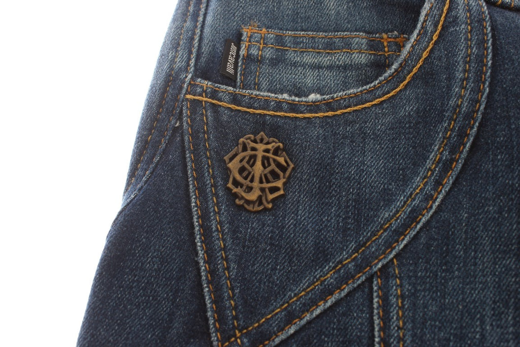 Blaue Baumwoll-Stretch-Jeans mit niedriger Taille