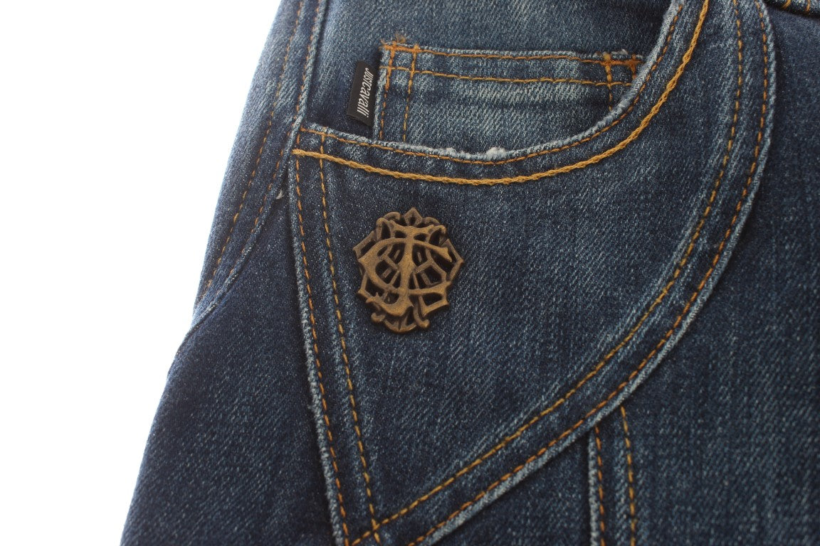 Blaue Baumwoll-Stretch-Jeans mit niedriger Taille