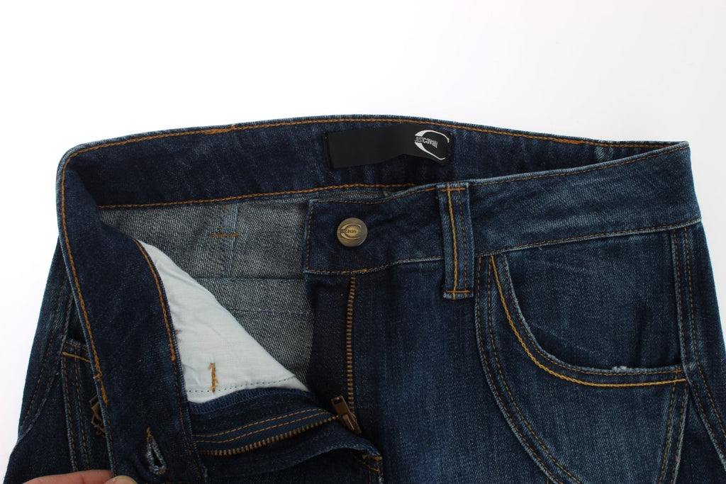 Blaue Baumwoll-Stretch-Jeans mit niedriger Taille