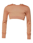 Maglione a maglia corta girocollo in lana beige