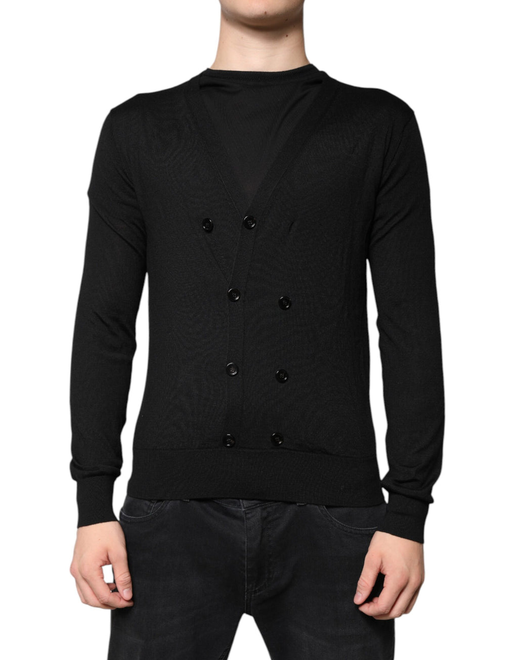 Schwarzer Kaschmir-Cardigan mit Knöpfen