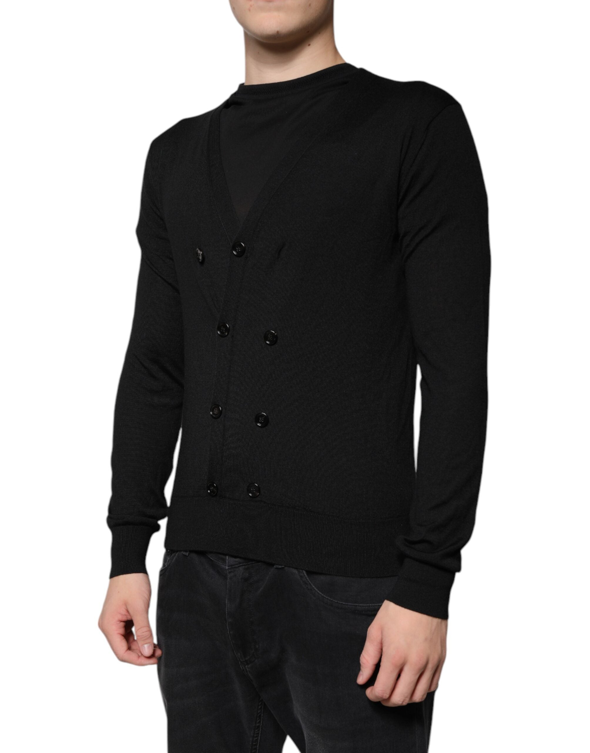 Schwarzer Kaschmir-Cardigan mit Knöpfen