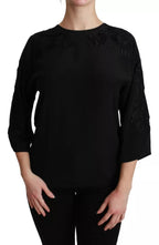 Schwarze floral bestickte Bluse Seidentop