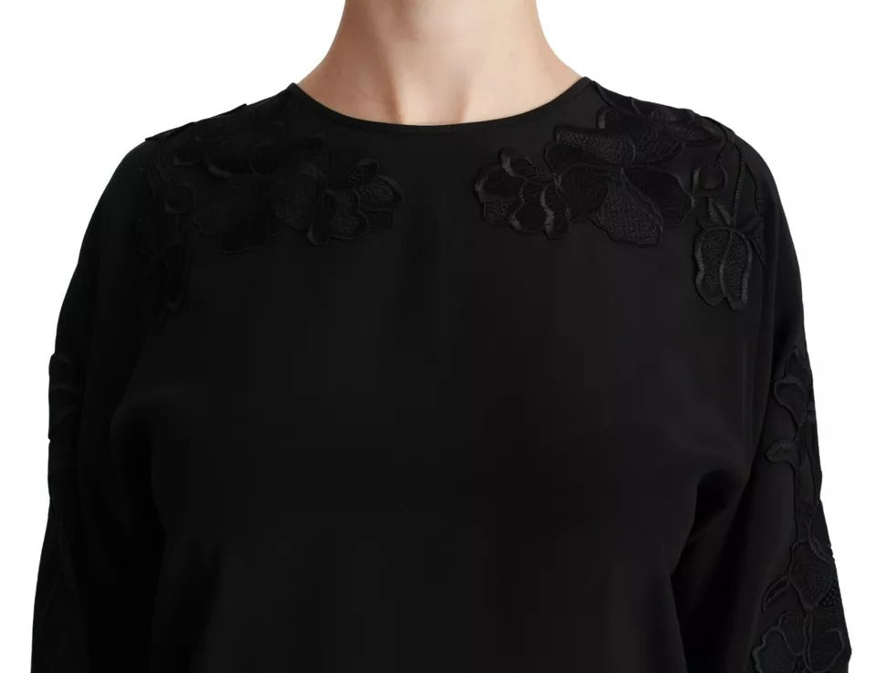 Schwarze floral bestickte Bluse Seidentop