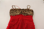 Brown Leopard Red Tulle Sheath Midi Dress