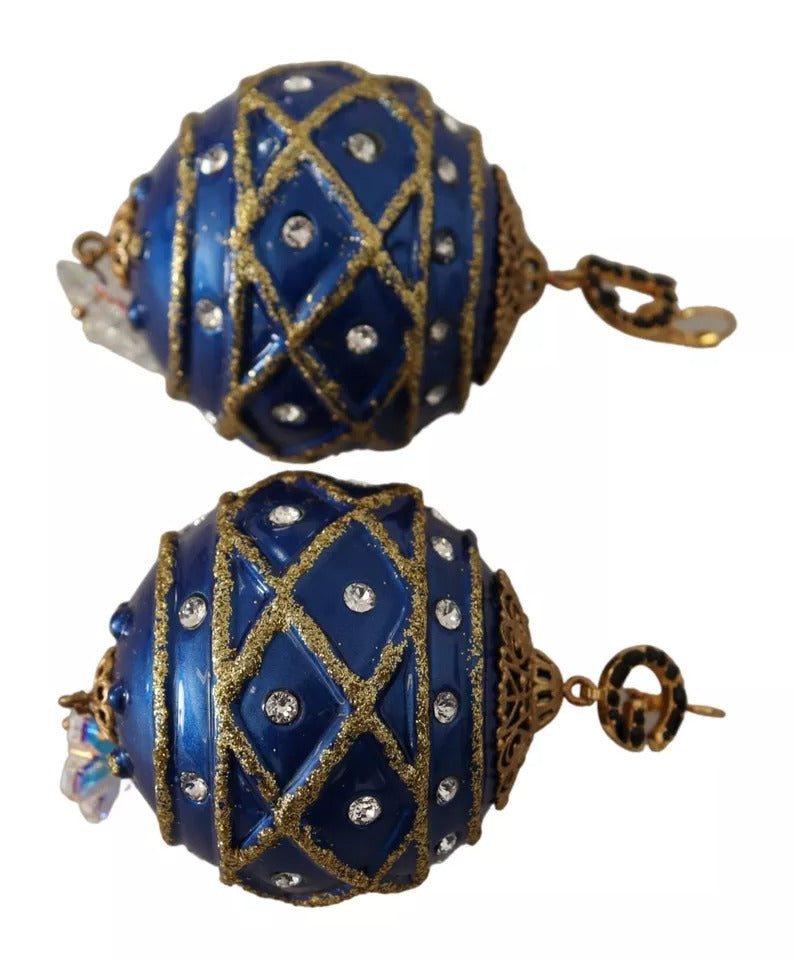 Vergoldete Messing Blaue Weihnachtsbaumkugel Kristall Haken Schmuck Ohrringe