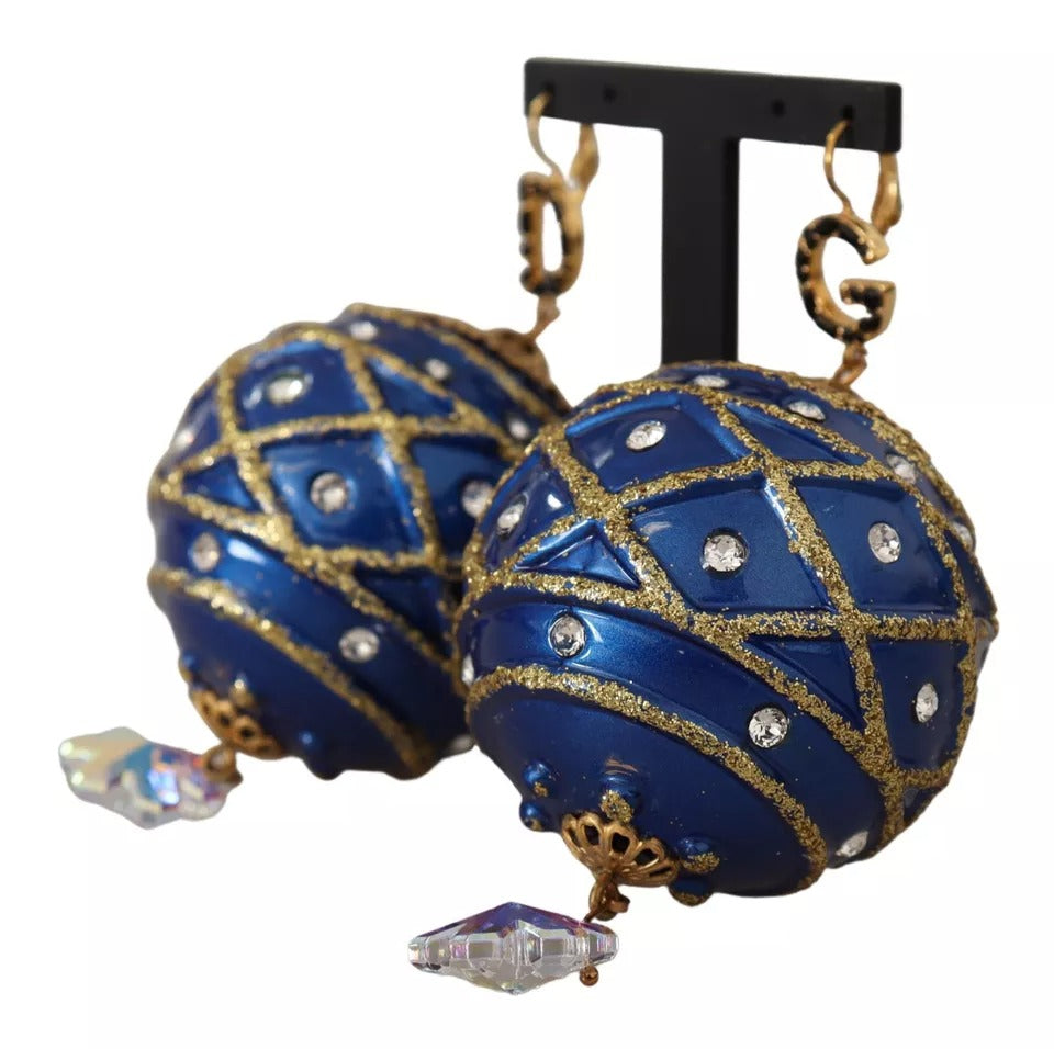 Vergoldete Messing Blaue Weihnachtsbaumkugel Kristall Haken Schmuck Ohrringe