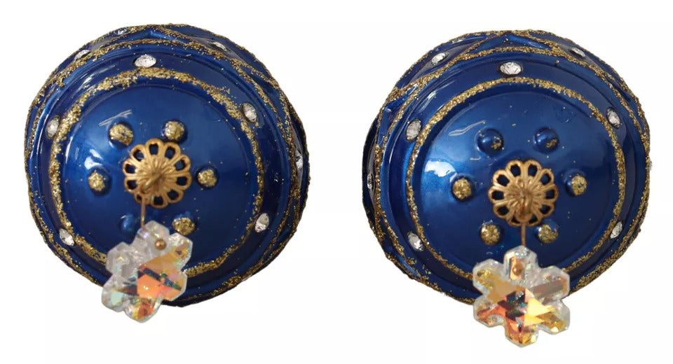 Vergoldete Messing Blaue Weihnachtsbaumkugel Kristall Haken Schmuck Ohrringe