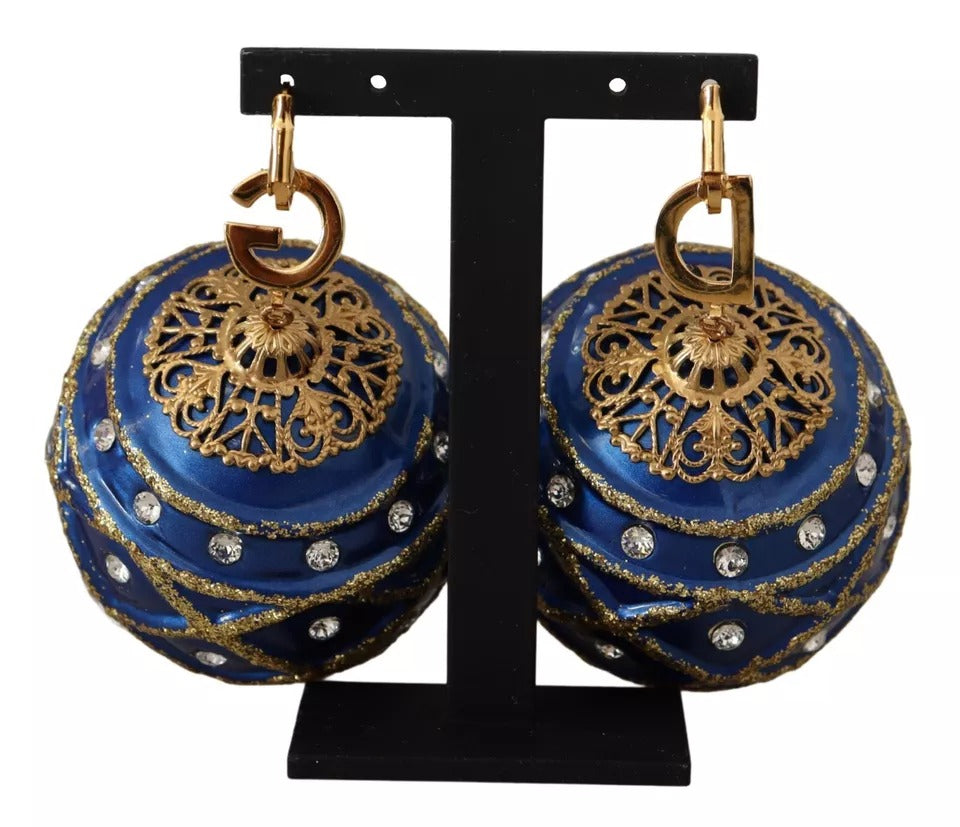 Vergoldete Messing Blaue Weihnachtsbaumkugel Kristall Haken Schmuck Ohrringe