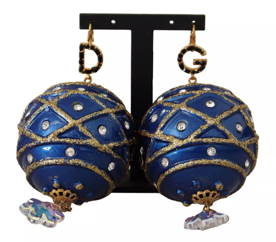 Vergoldete Messing Blaue Weihnachtsbaumkugel Kristall Haken Schmuck Ohrringe