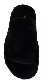 Black Polyester Faux Fur Mens Flats Sandals Shoes