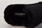 Black Polyester Faux Fur Mens Flats Sandals Shoes