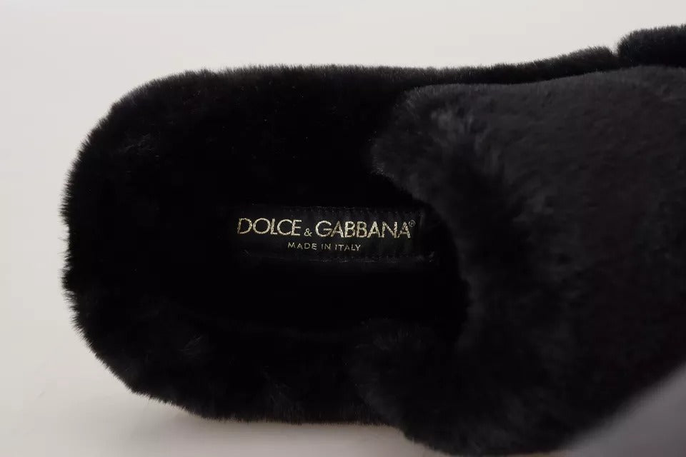 Sandals with flat sole for men, in black polyester and faux fur.