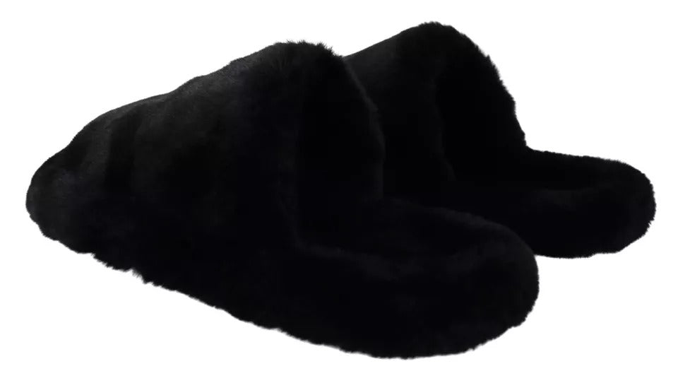 Sandals with flat sole for men, in black polyester and faux fur.