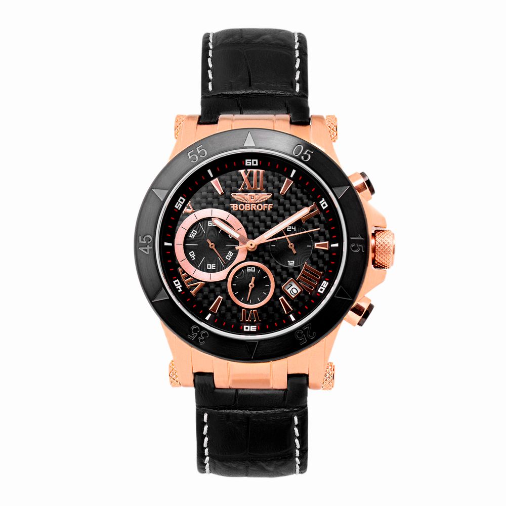 Schwarze Leder-Armbanduhr