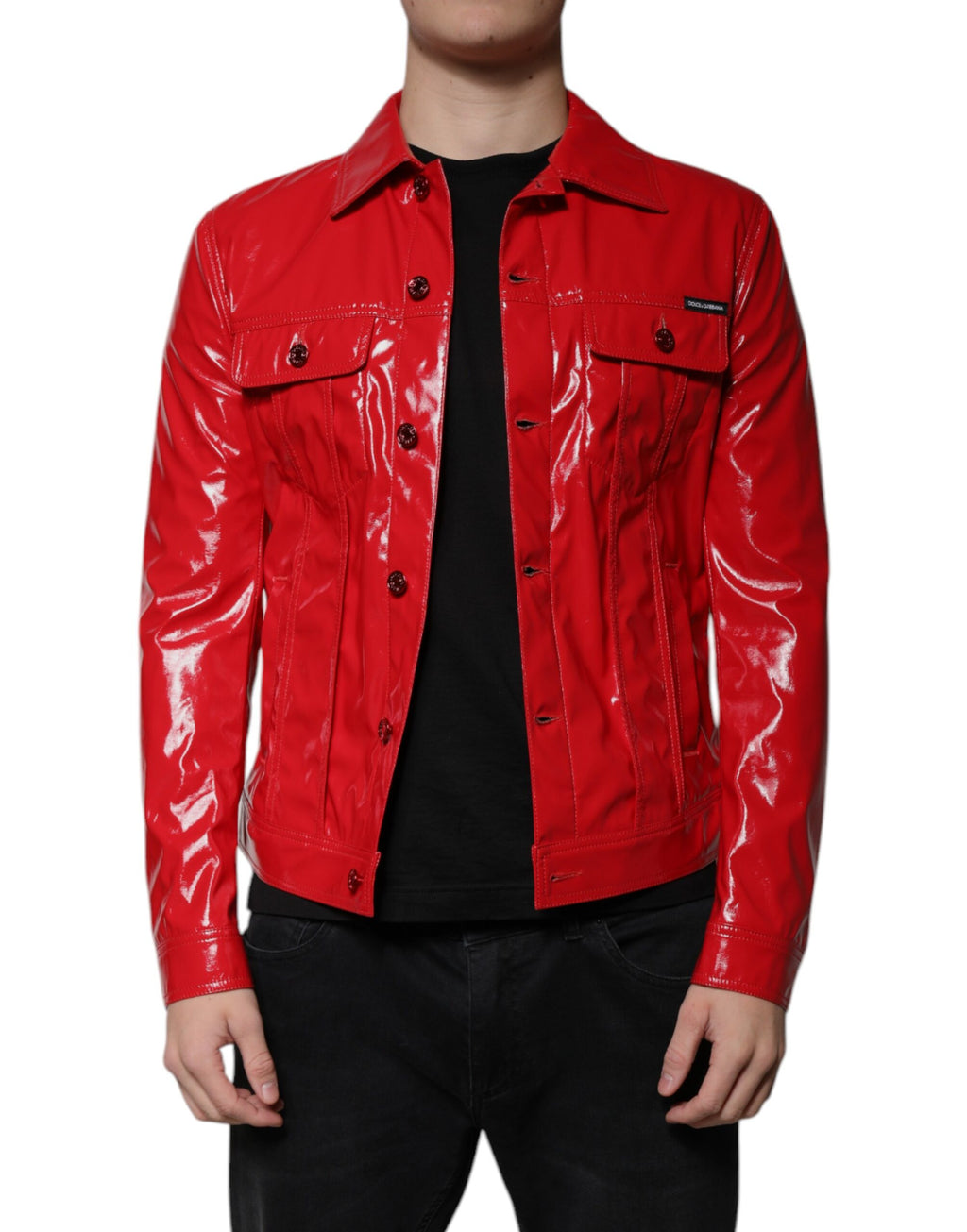 Rote Polyester-Hemdjacke mit Kragen