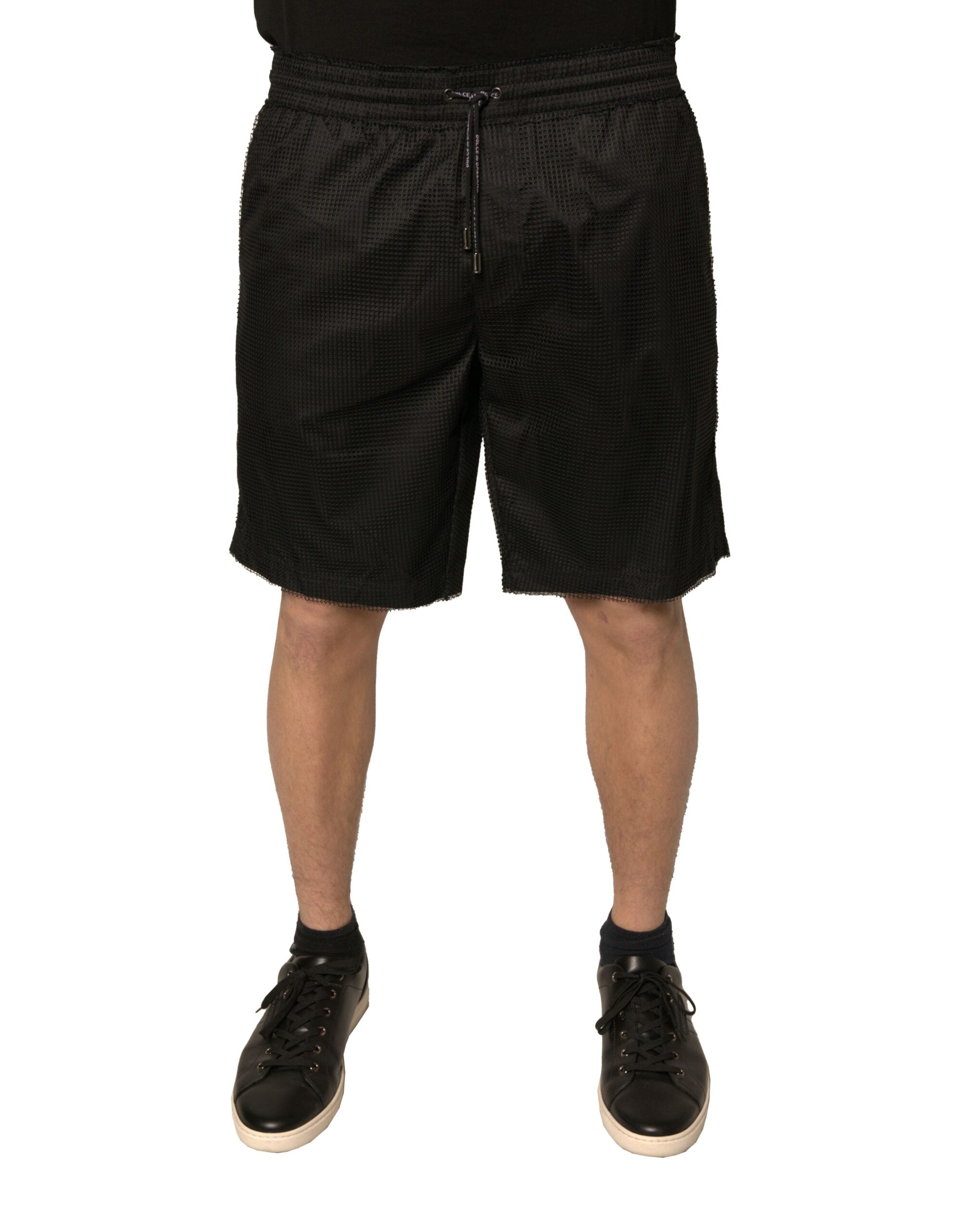 Schwarze Polyester-Jersey-Mid-Waist-Shorts