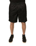 Schwarze Polyester-Jersey-Mid-Waist-Shorts