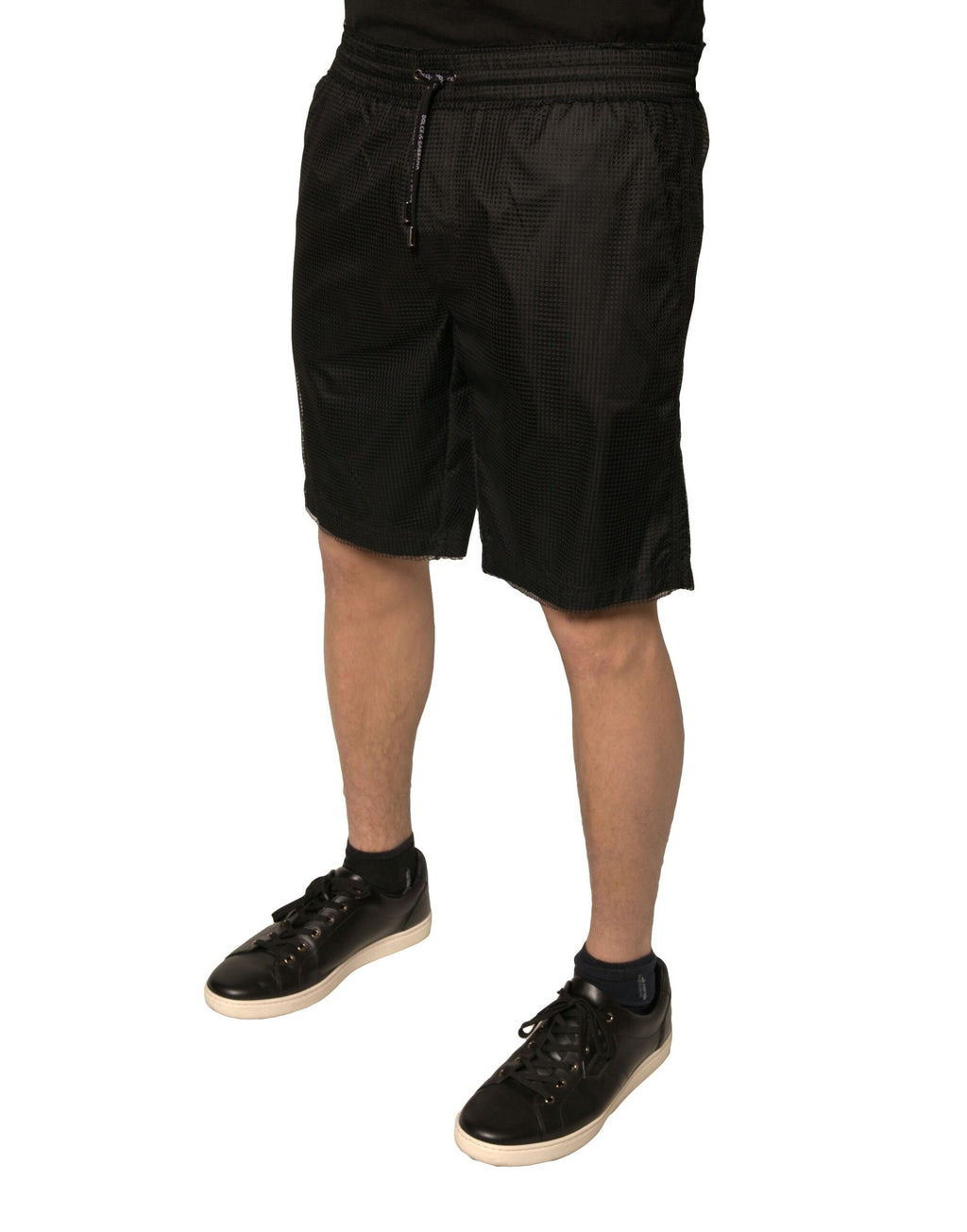 Schwarze Polyester-Jersey-Mid-Waist-Shorts