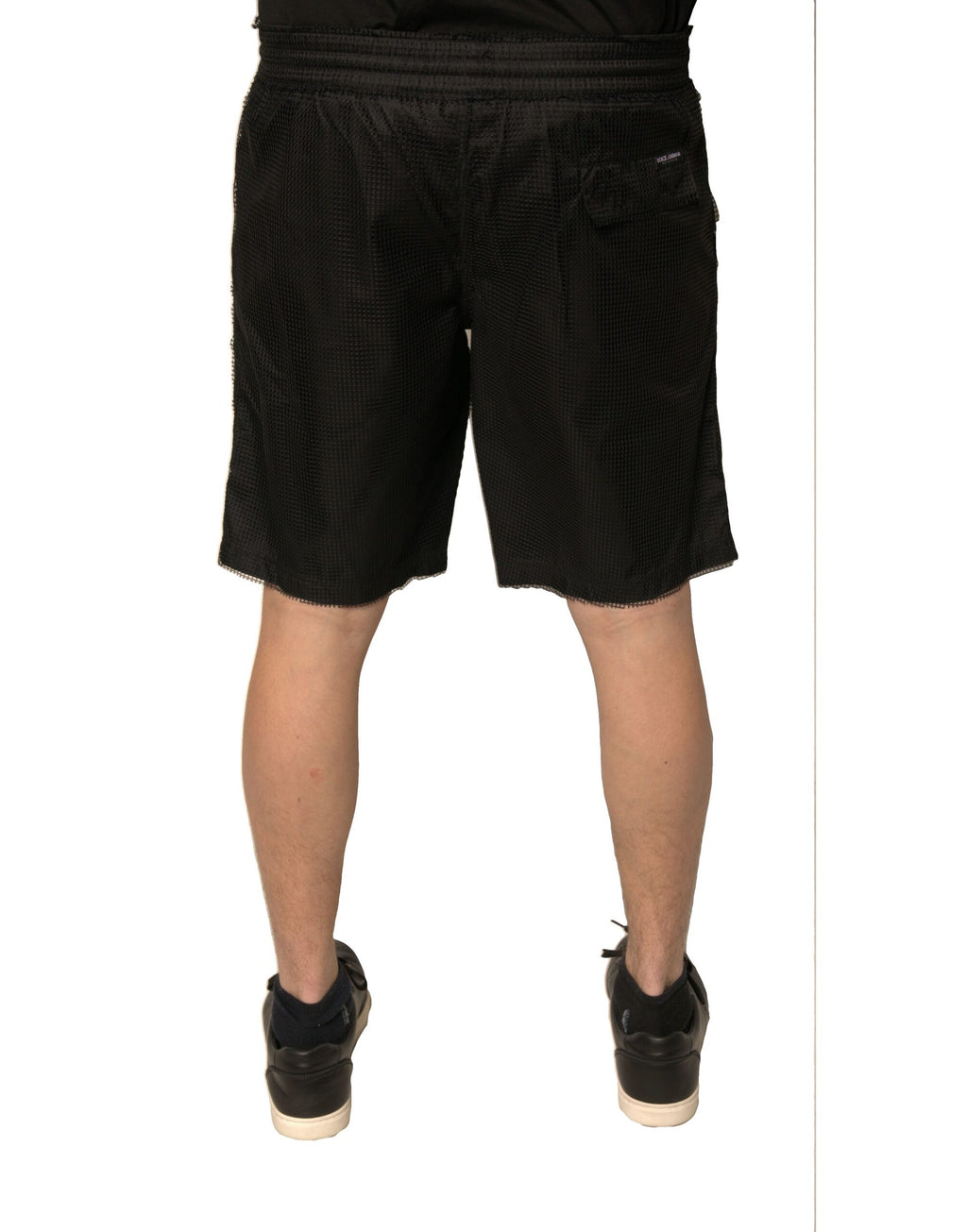 Schwarze Polyester-Jersey-Mid-Waist-Shorts