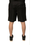 Schwarze Polyester-Jersey-Mid-Waist-Shorts