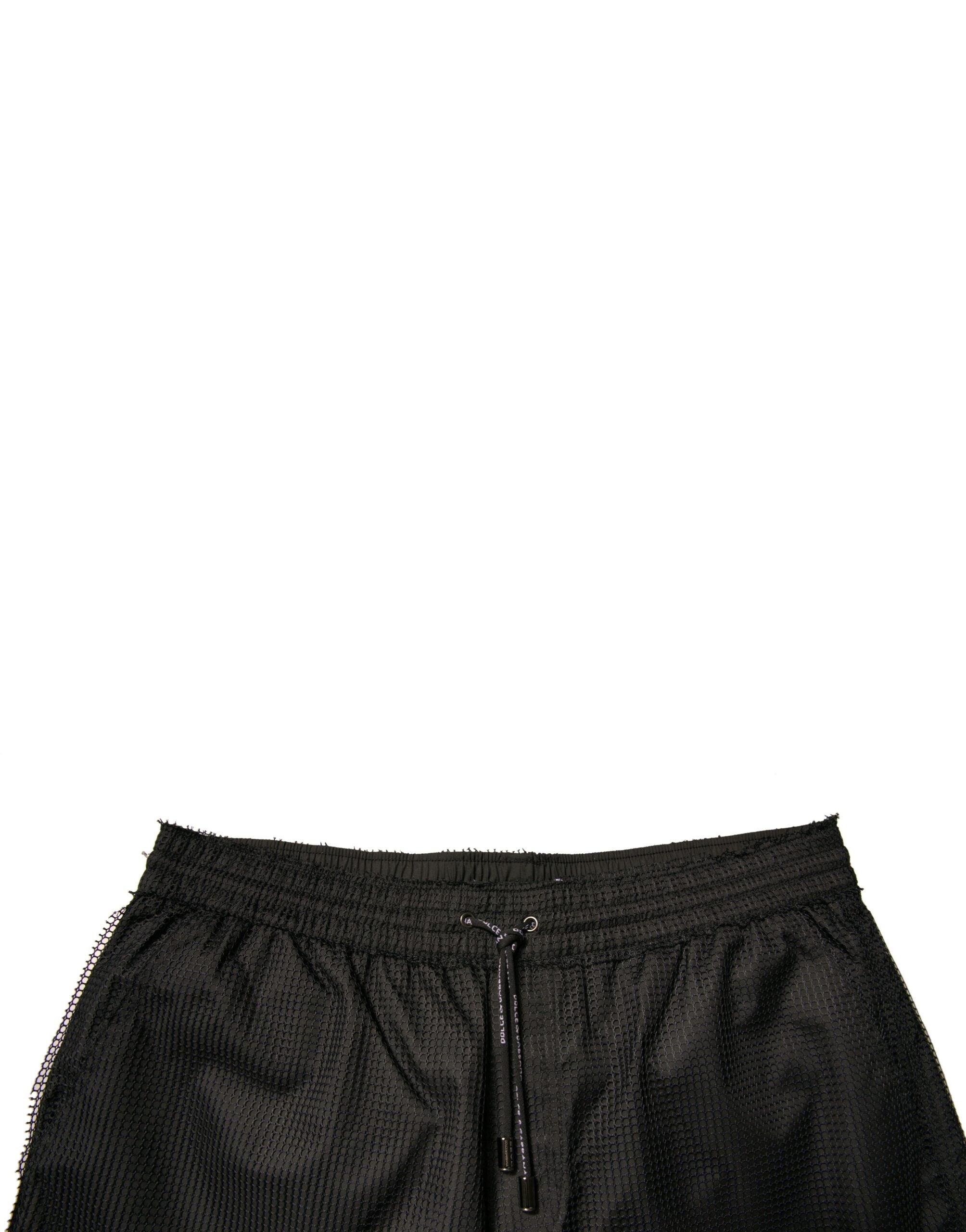 Schwarze Polyester-Jersey-Mid-Waist-Shorts