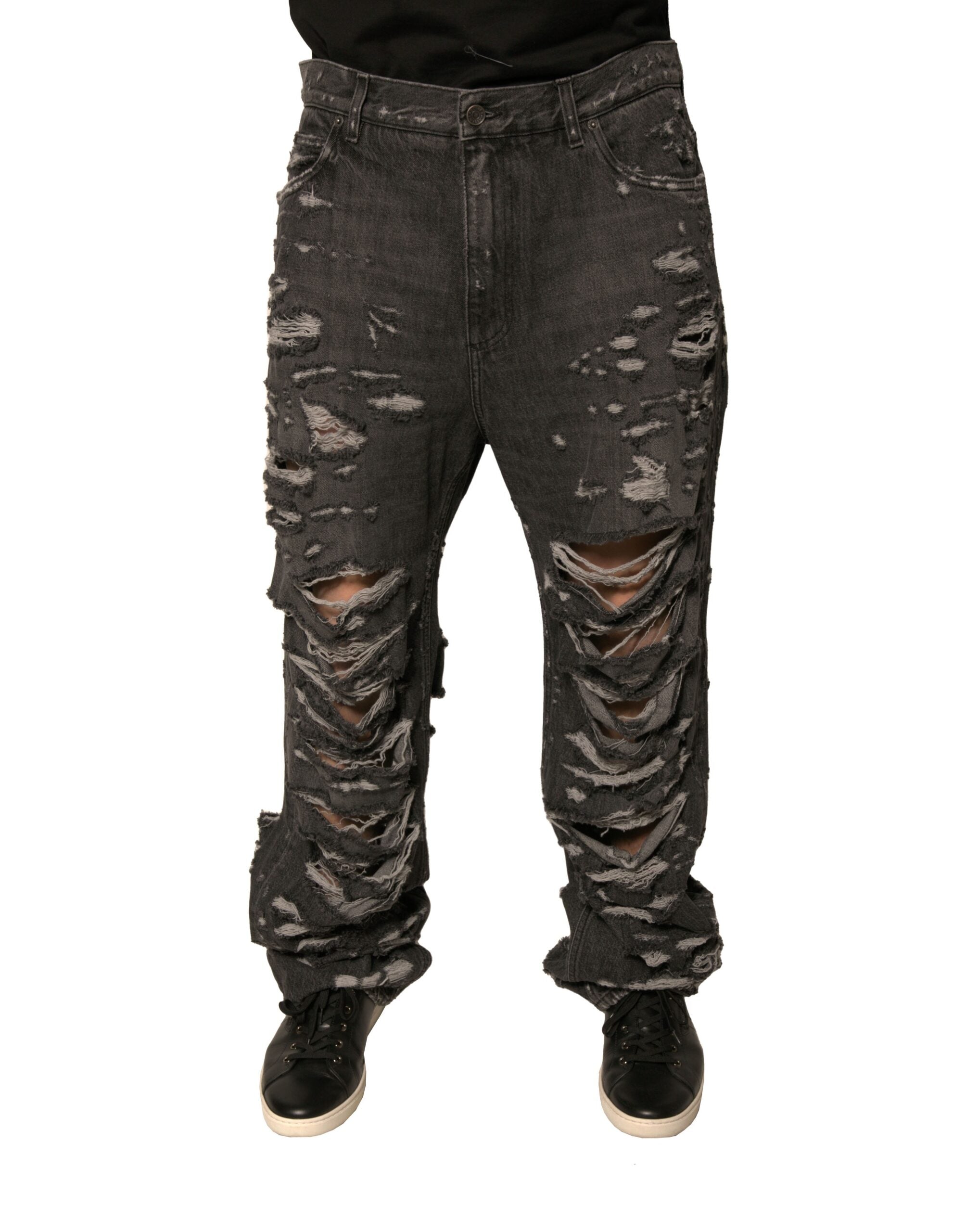 Graue zerrissene Jeans für Herren aus Baumwolle mit geradem Bein