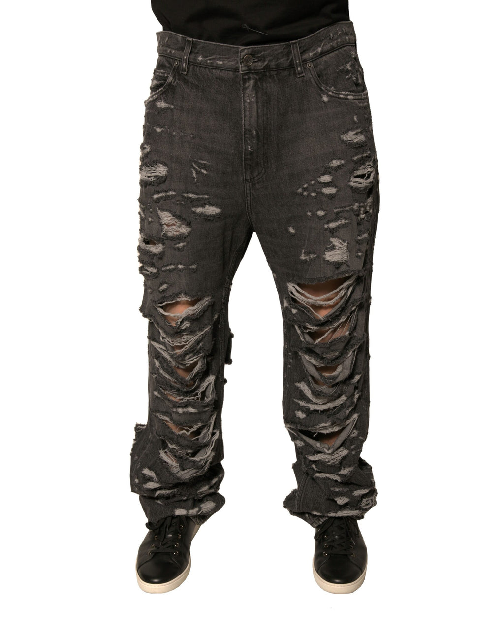 Graue zerrissene Jeans für Herren aus Baumwolle mit geradem Bein