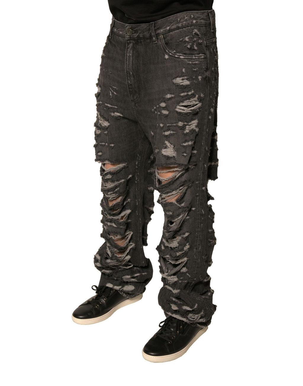 Graue zerrissene Jeans für Herren aus Baumwolle mit geradem Bein