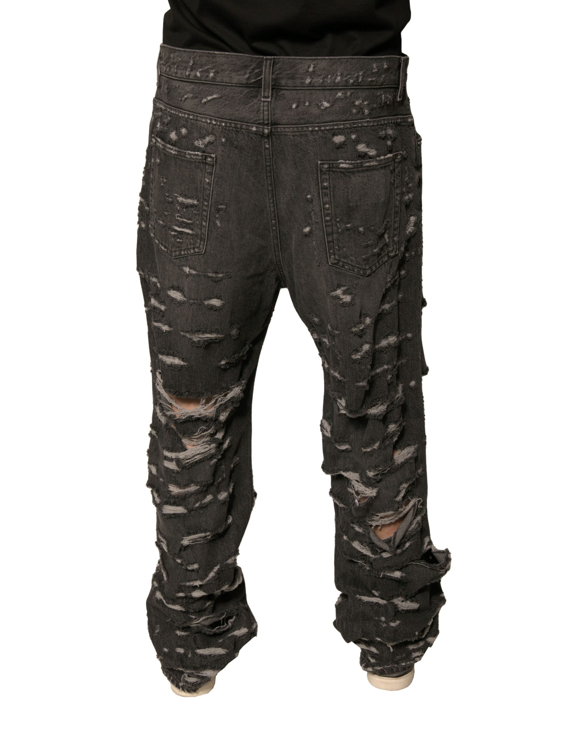 Graue zerrissene Jeans für Herren aus Baumwolle mit geradem Bein