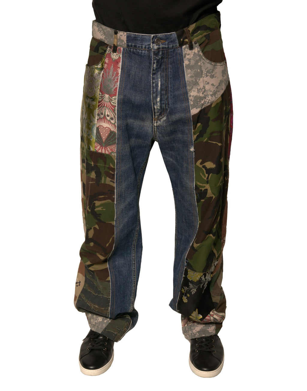 Blaue Patchwork Baumwoll Straight-Fit Jeans