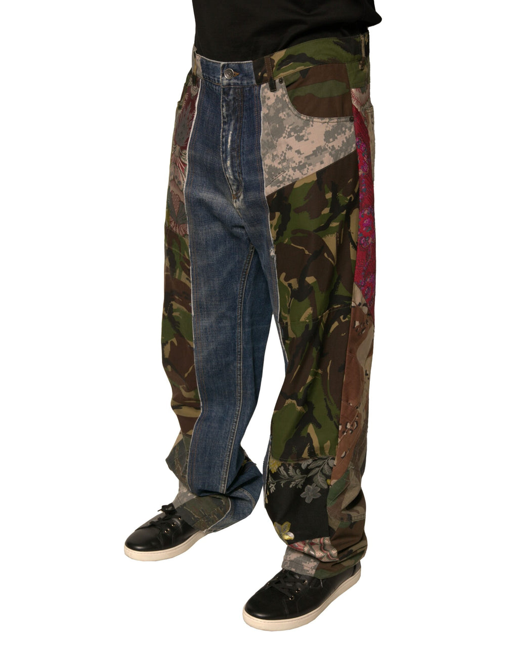 Blaue Patchwork Baumwoll Straight-Fit Jeans
