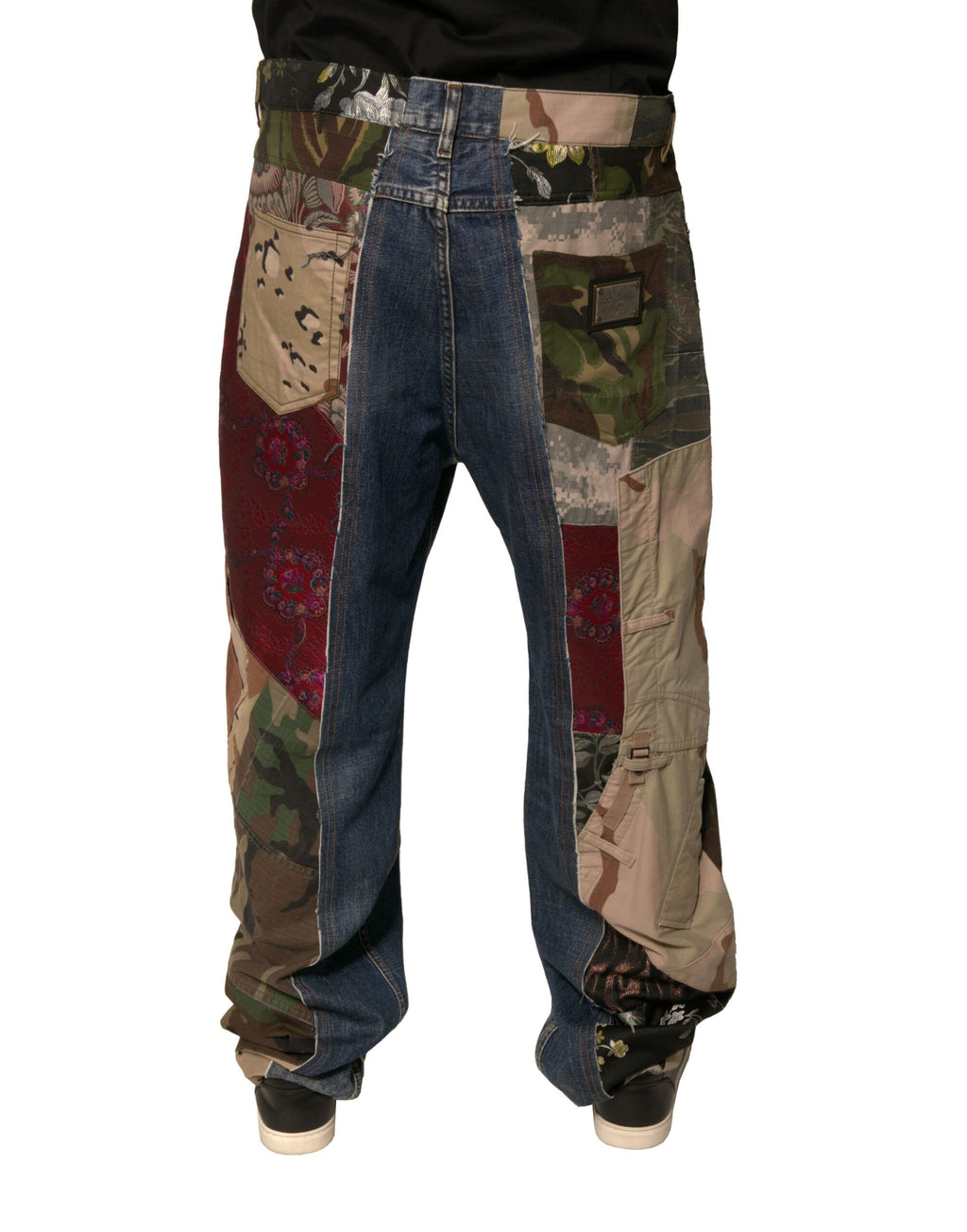 Blaue Patchwork Baumwoll Straight-Fit Jeans
