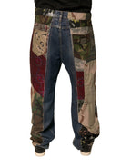 Blaue Patchwork Baumwoll Straight-Fit Jeans
