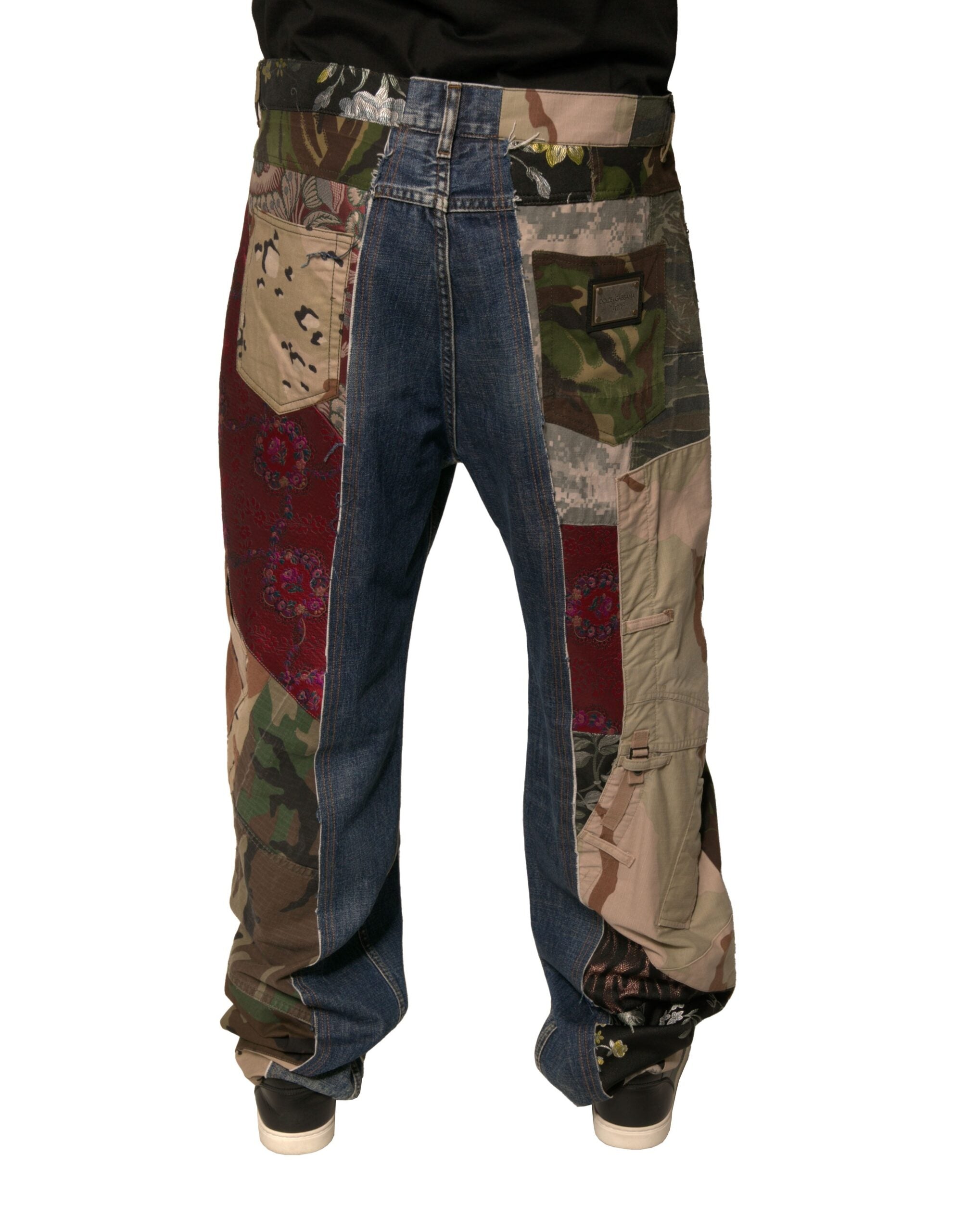 Blaue Patchwork Baumwoll Straight-Fit Jeans