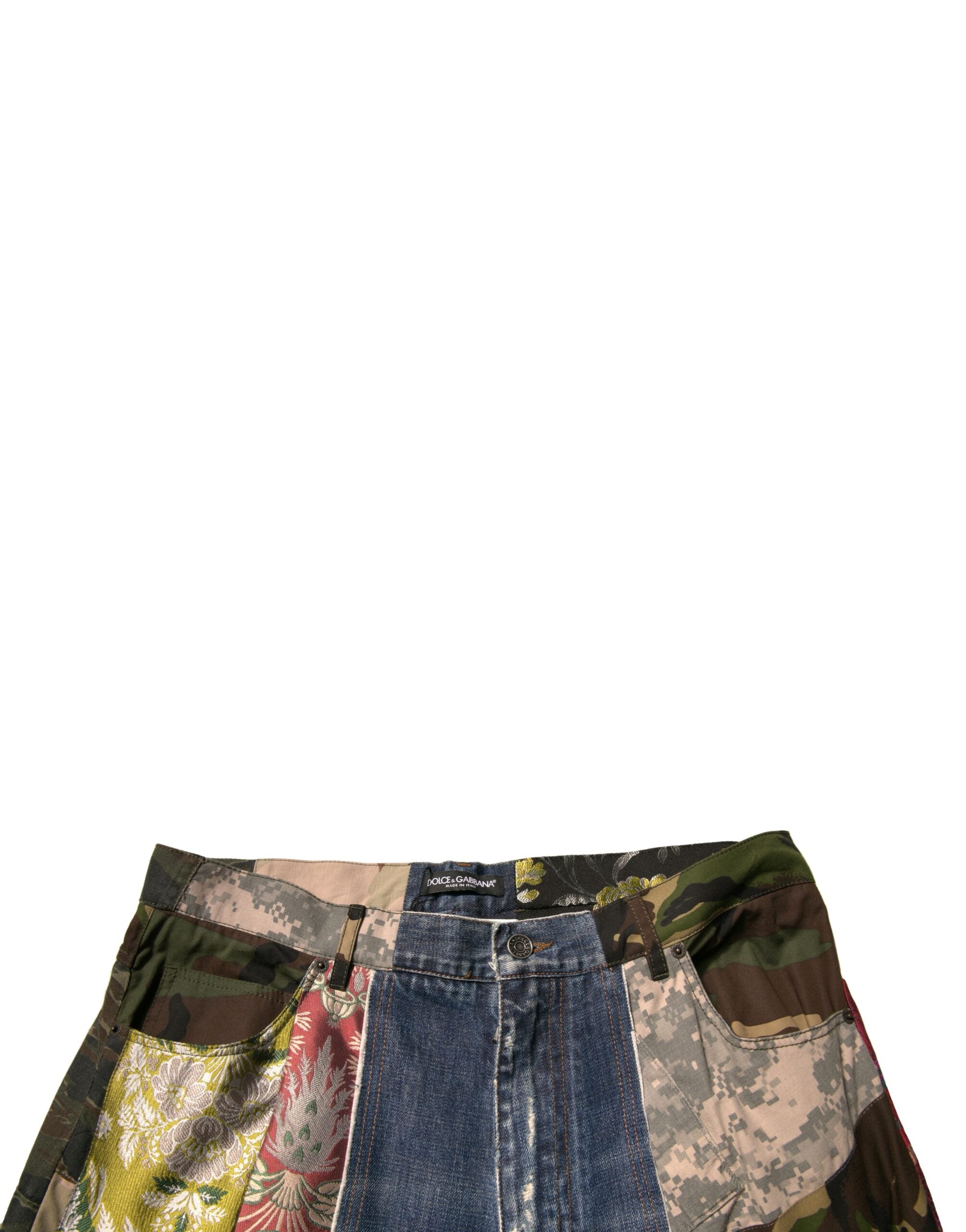 Blaue Patchwork Baumwoll Straight-Fit Jeans