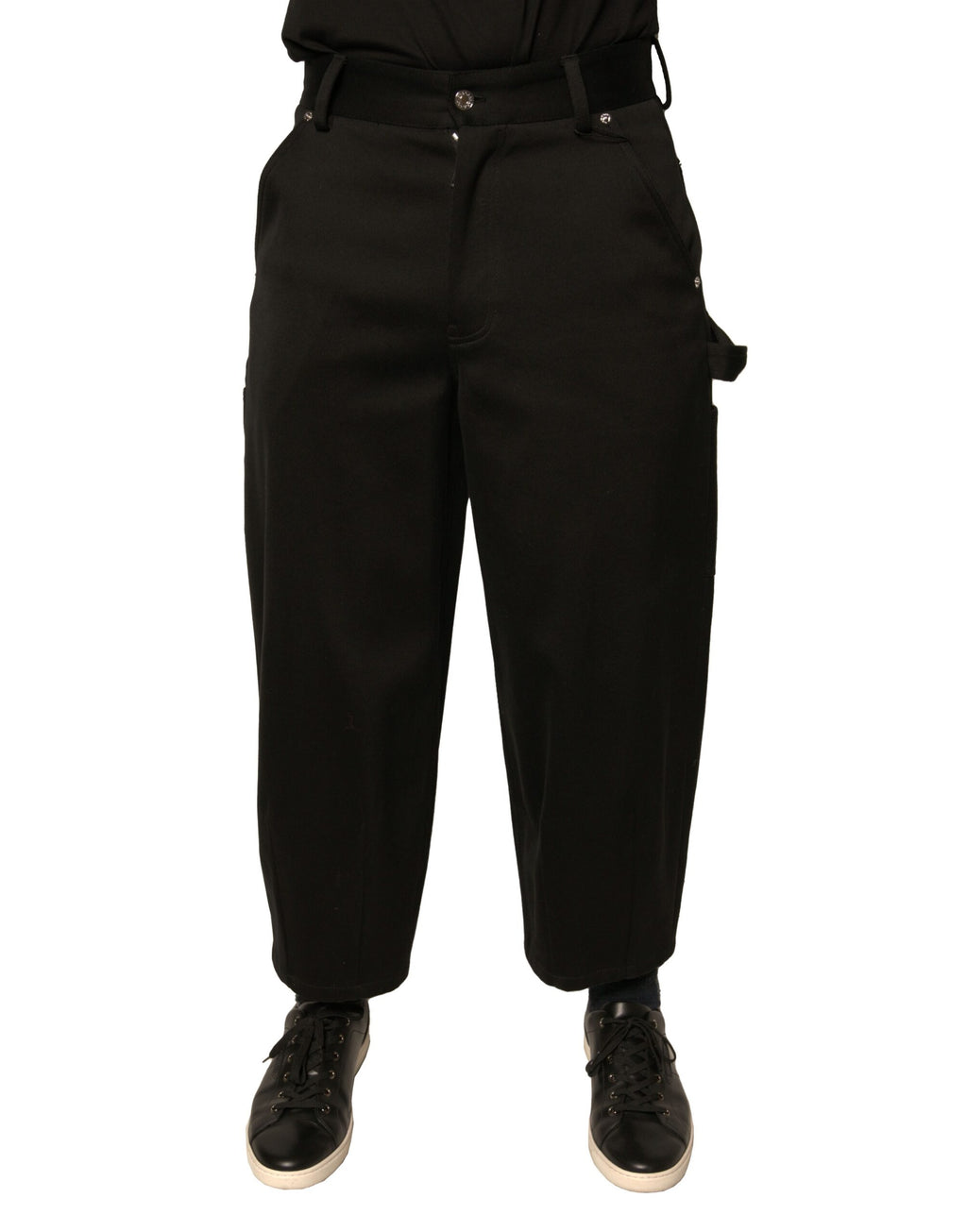 Schwarze Cropped Hose aus Baumwolle mit mittlerer Bundhöhe