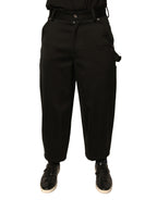 Schwarze Cropped Hose aus Baumwolle mit mittlerer Bundhöhe