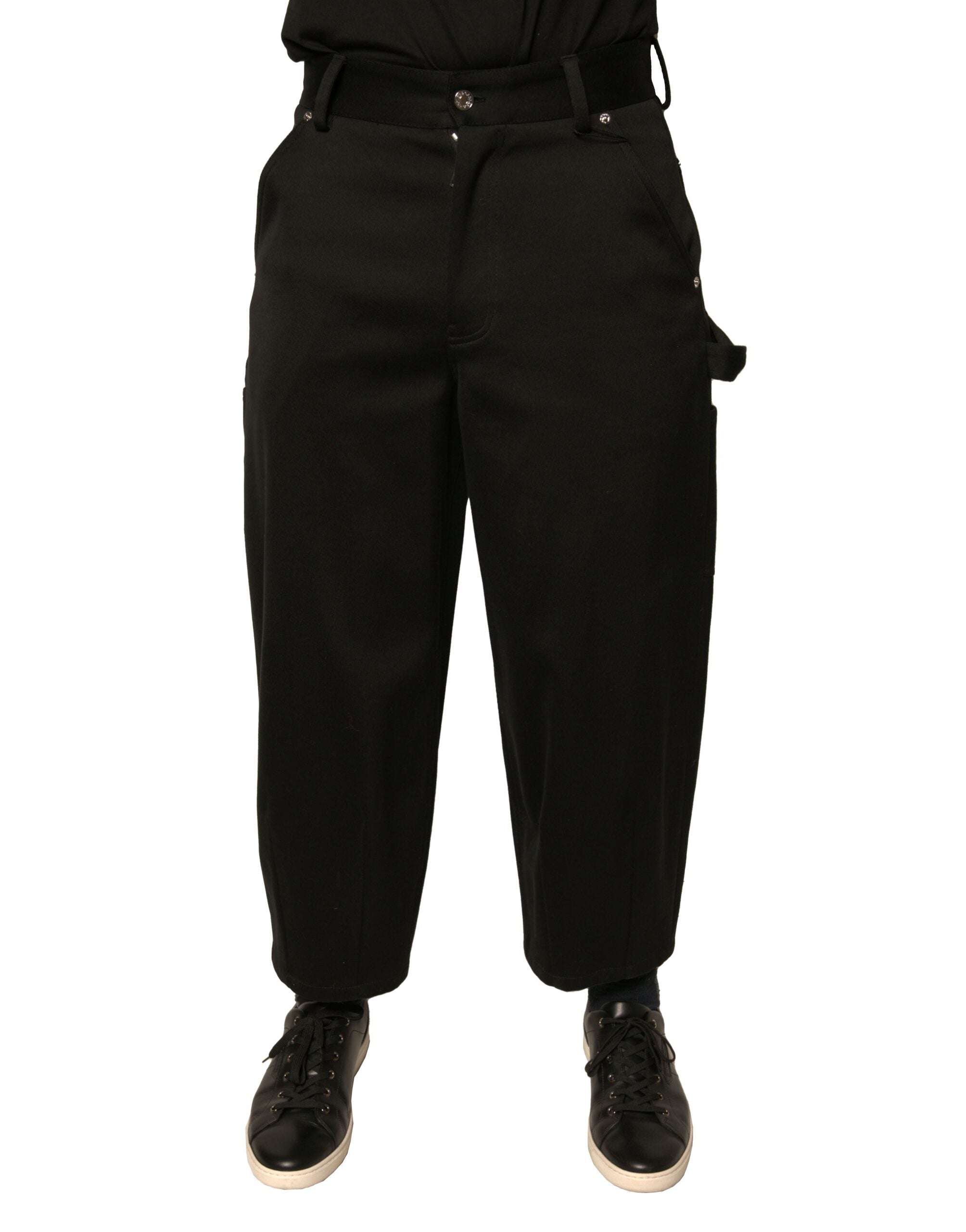 Schwarze Cropped Hose aus Baumwolle mit mittlerer Bundhöhe