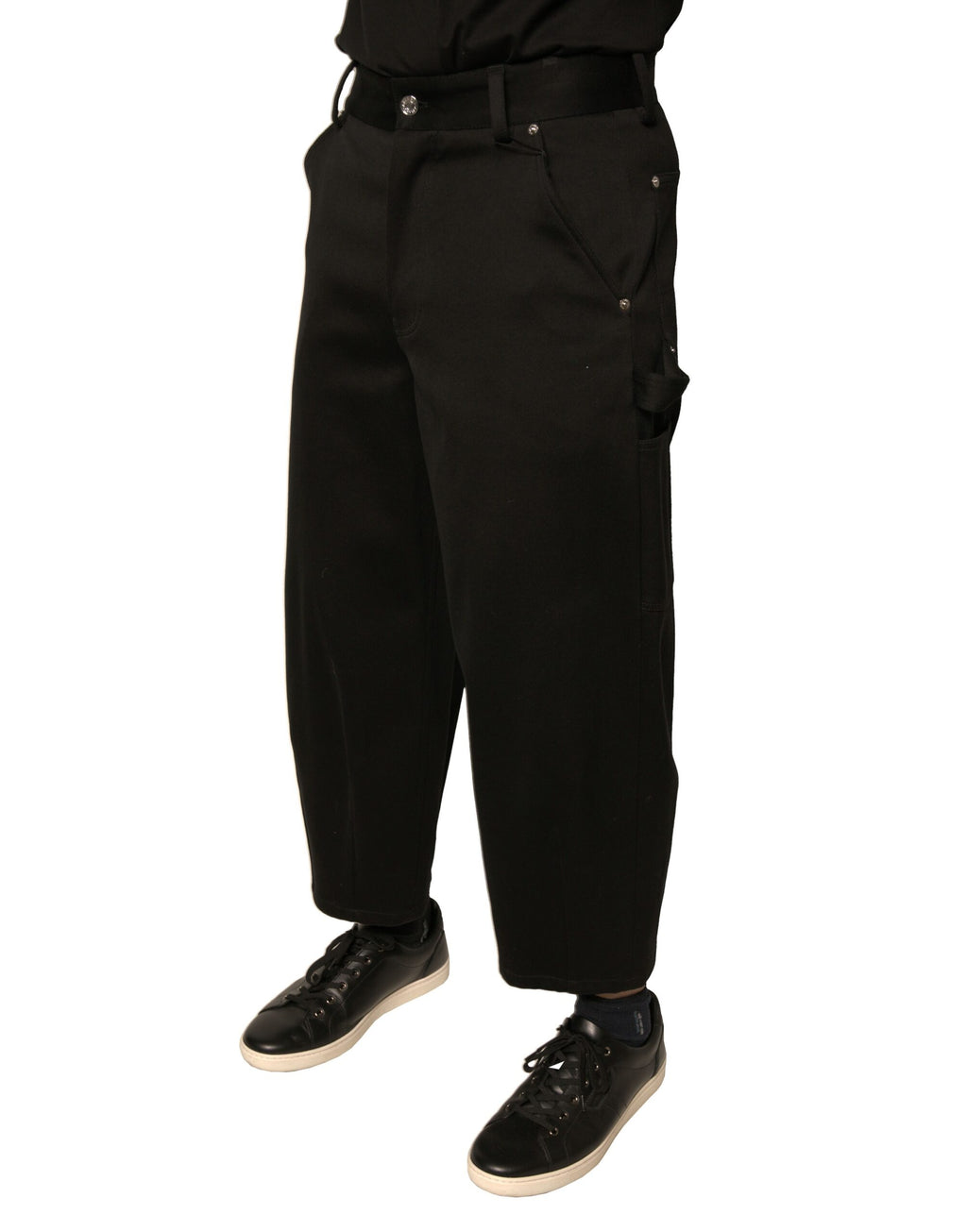 Schwarze Cropped Hose aus Baumwolle mit mittlerer Bundhöhe