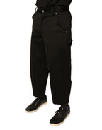 Schwarze Cropped Hose aus Baumwolle mit mittlerer Bundhöhe